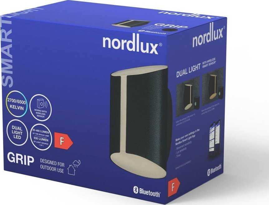 Sieninis šviestuvas Kinkiet Nordlux Nordlux Grip Smart, paviršius, cilindras, 1 lemputė (-ės), IP54, juoda