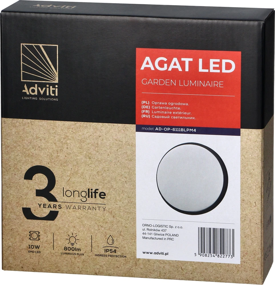 Sieninis šviestuvas Orno AGAT LED 10W, sodo šviestuvas, 800lm, IP54, 4000K, juodas