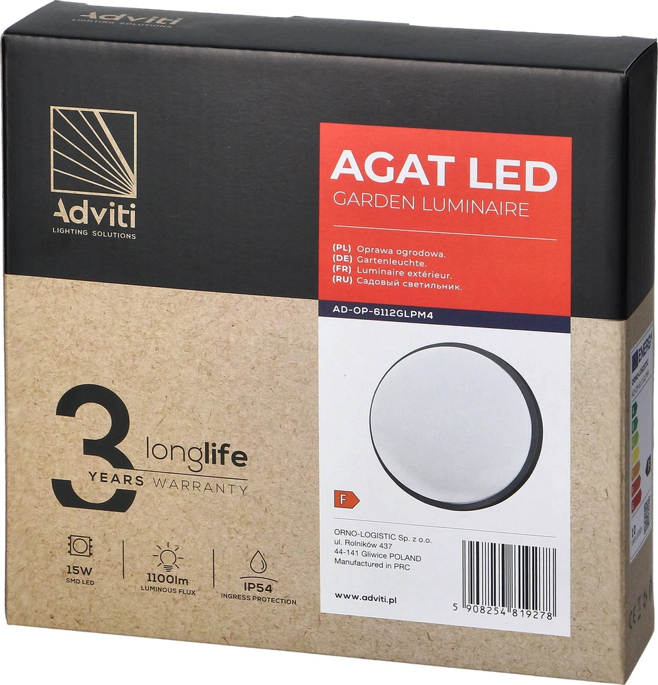 Sieninis šviestuvas Orno AGAT LED 15W, sodo šviestuvas, 1100lm, IP54, 4000K, pilkas