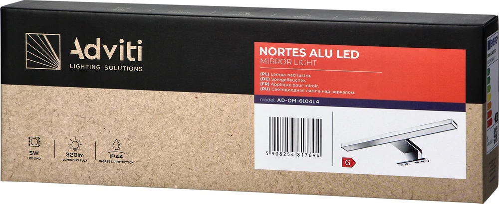 Sieninis šviestuvas Orno NORTES LED 5W, veidrodinė lempa, 320lm, 4000K, ilgis 30 cm, aliuminis, sidabrinė