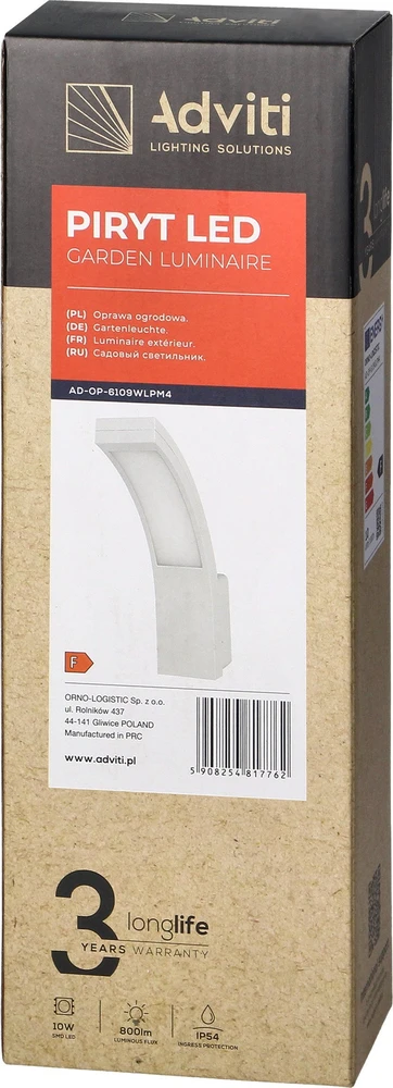 Sieninis šviestuvas Orno Piryt PYRYT LED 10W, sodo šviestuvas 800lm, IP54, 4000K, baltas