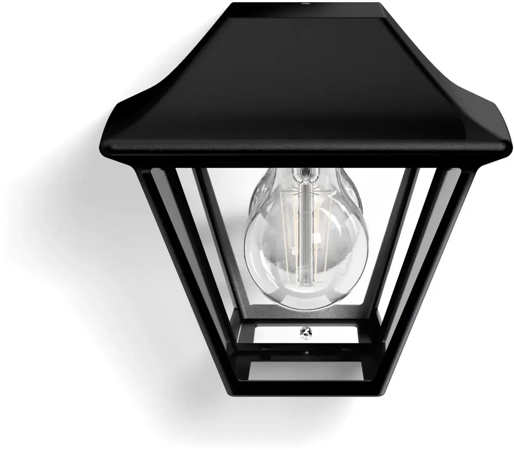 Sieninis šviestuvas Lauko žibintas Philips Alpenglow, 1xE27, max 42W, IP44, 130x181x170mm, juodas