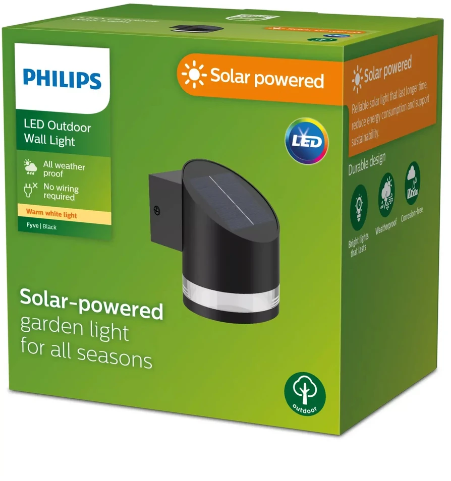 Sieninis šviestuvas Solarinė sieninė lempa - PHILIPS - Fyce - 1.5 W - Šilta balta - Lauko