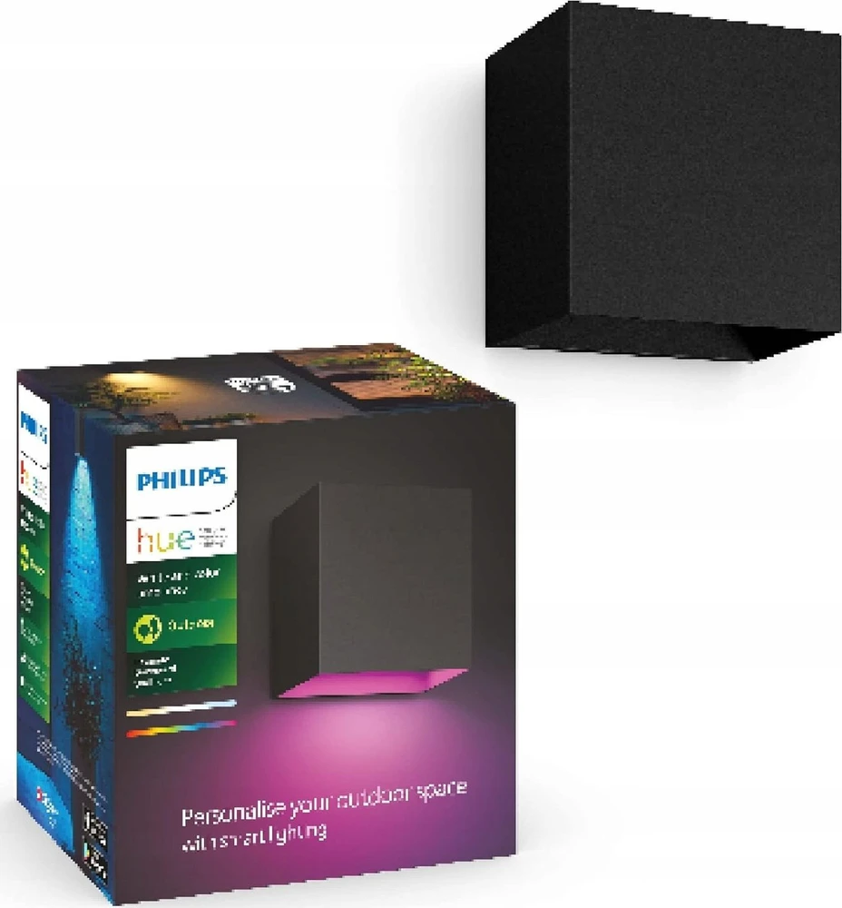 Sieninis šviestuvas Philips Hue WCA Resonate Outdoor Downward Wall Lantern, Juodas | 8 W | 2000-6500 Hue Baltas Color Ambiance