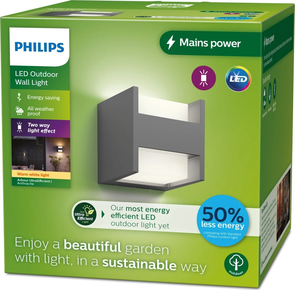 „Kinkiet Signify Philips Outdoor A-Label Arbour Wand UE“ aukštyn ir žemyn 3,8 W 27 K antracito spalvos