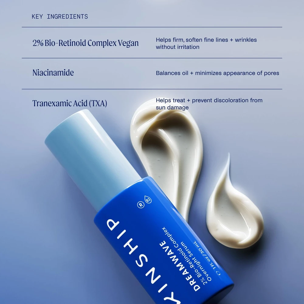 „Kinship“, „Dreamwave“, raukšles slopinantis naktinis serumas veidui, 30 ml, moterims