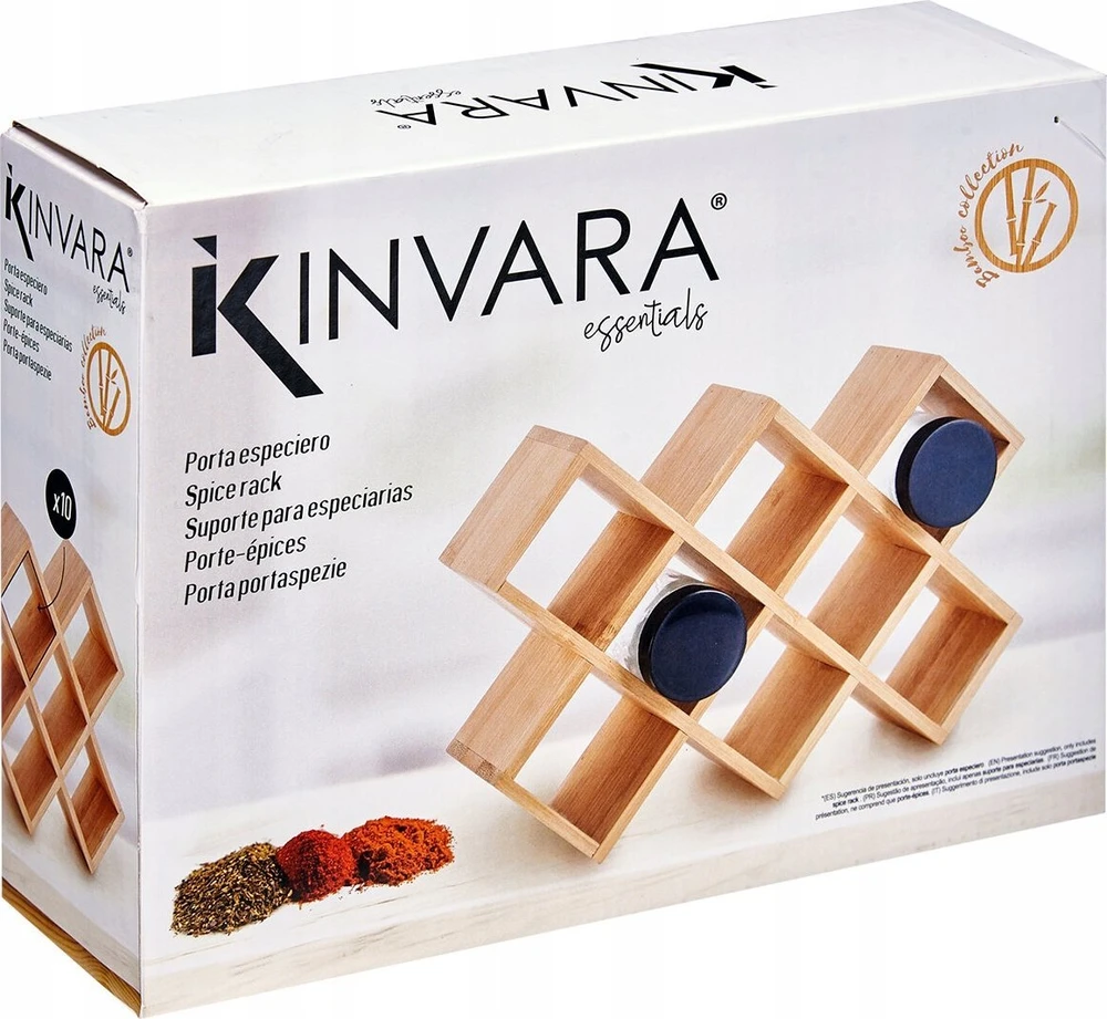 Kinvara Stojak na przyprawy BAMBOO na 10 słoiczków, 7,5 x 24,5 x 17 cm