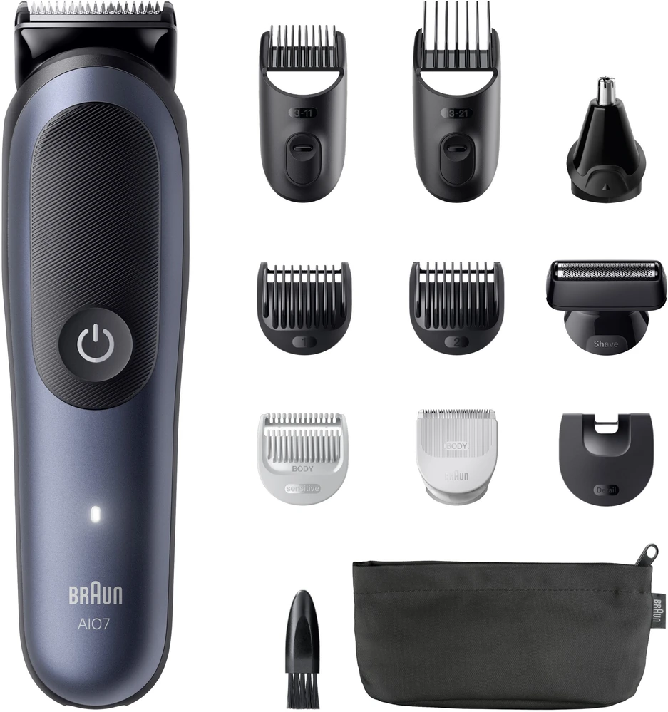 Braun 11in1 priežiūros rinkinys | Viskas viename, 7 serija, AIO7540 | Belaidis | Ilgio pakopų skaičius: 14 | Juodas/Mėlyna