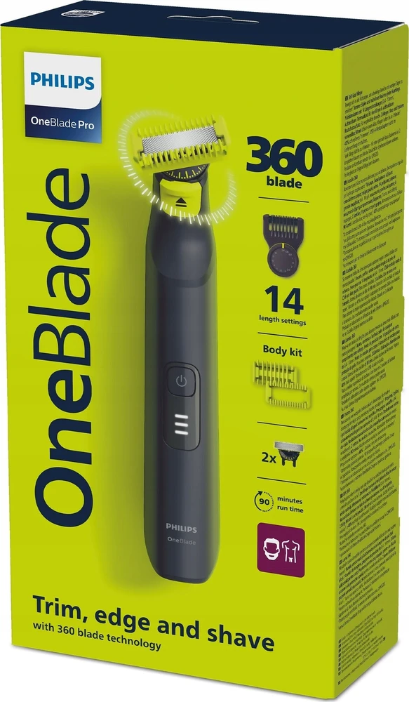 Philips OneBlade Pro 360 pakuotės dizainas