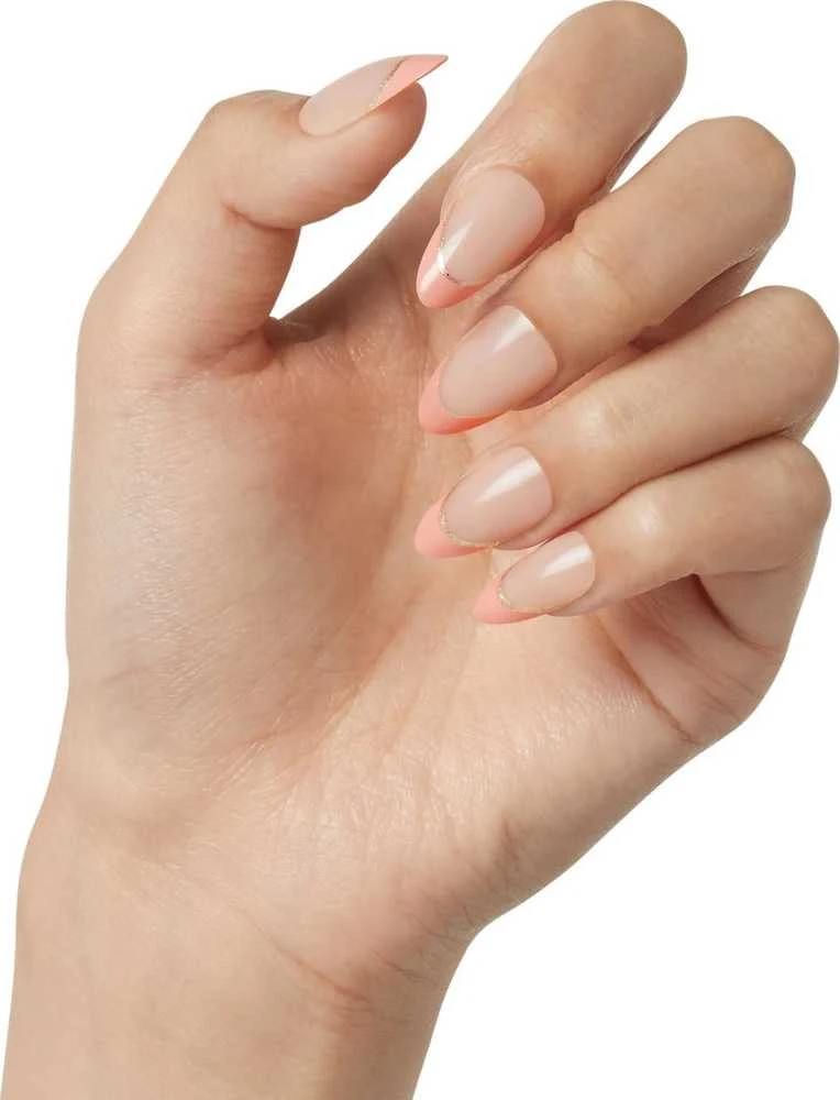Rožinė KISS Dirbtiniai nagai su klijais Voguish Fantasy French, Rožinė French Tips, Medium, Migdolų forma