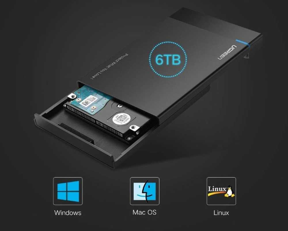 2.5 colio išorinis HDD / SSD korpusas UGREEN US221, SATA 3.0, USB-C, 50 cm (juodas)