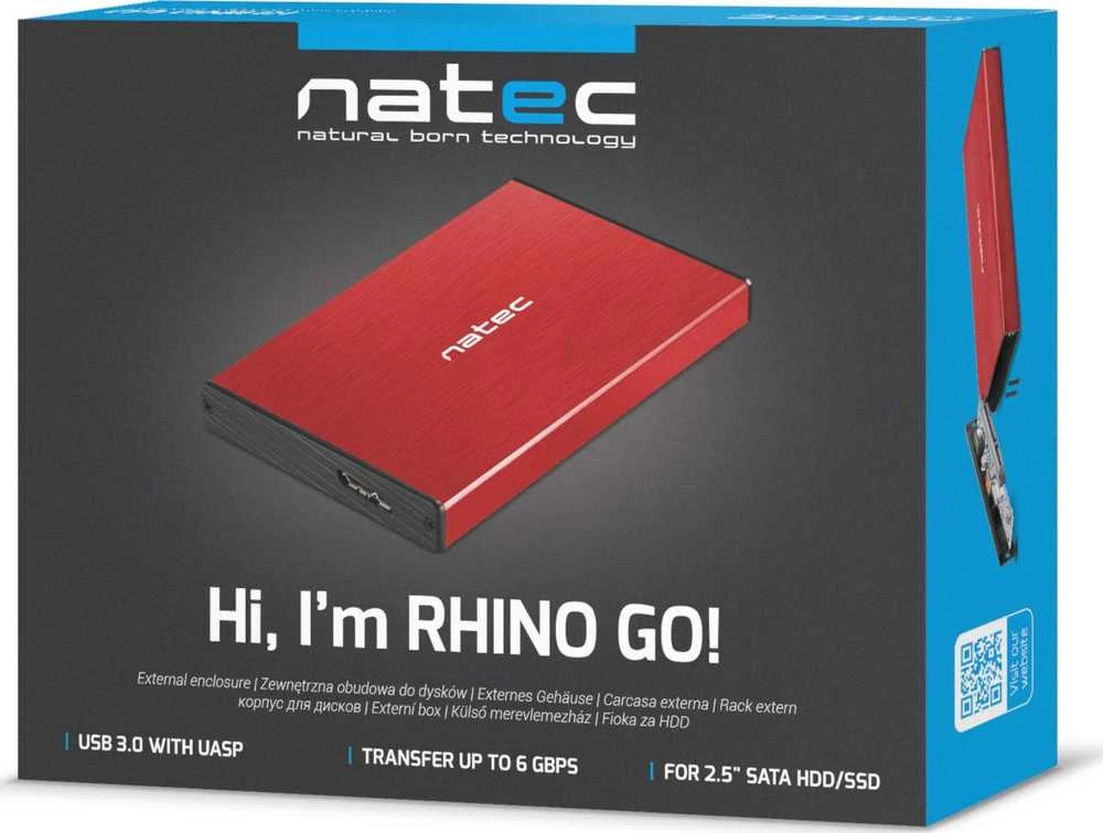 NATEC NKZ-1279 išorinis korpusas RHINO GO skirtas 2,5" SATA USB 3.0 Raudona