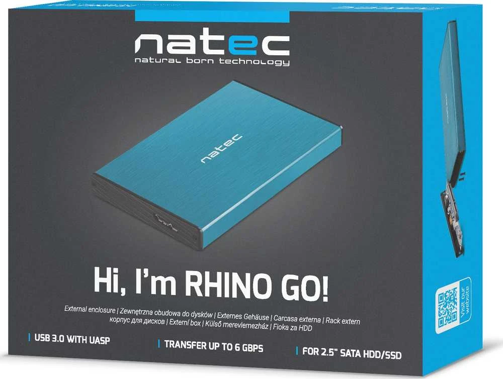 NATEC NKZ-1280 išorinis korpusas RHINO GO, skirtas 2,5" SATA USB 3.0 Mėlyna