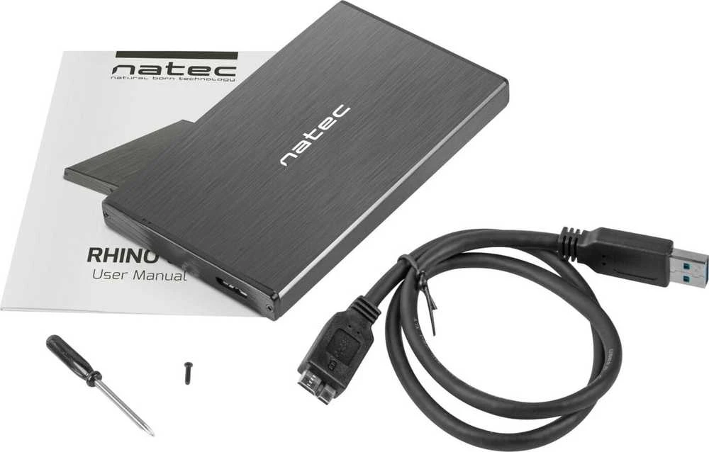 Kietasis diskas NATEC NKZ-0941 HDD/SSD external enclosure RHINO GO for 2.5" SATA - USB 3.0, Aluminum