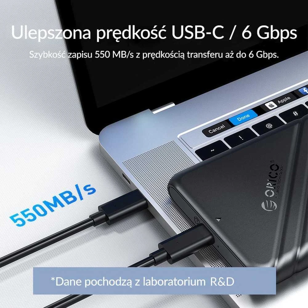 Orico 2.5 colio HDD / SSD korpusas 6 Gbps USB-C 3.1 Gen1 – juodas