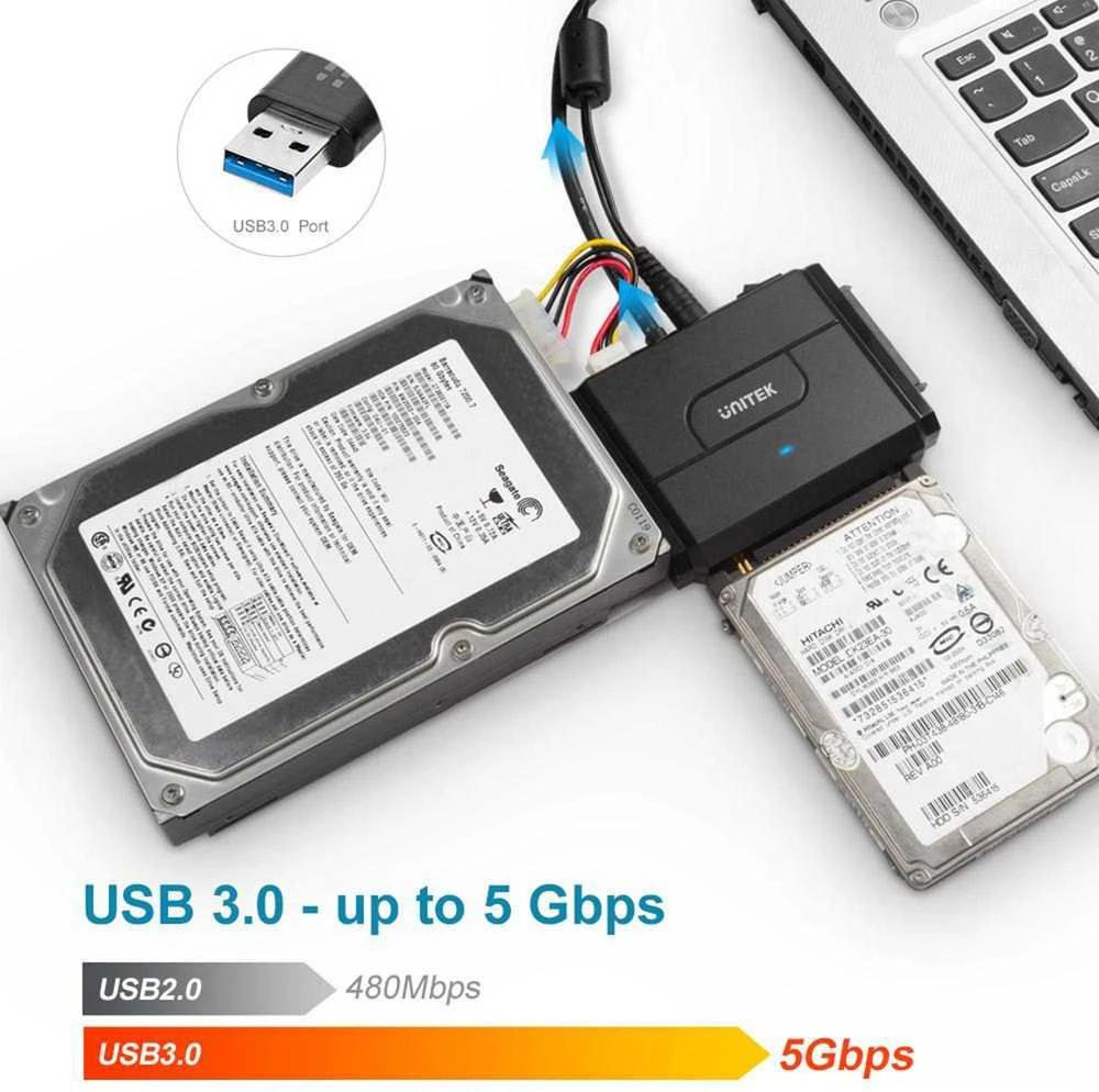 UNITEK Y-3324 Unitek konverteris USB 3.0 į IDE+SATA II su įjungimo/išjungimo jungikliu, Y-3324