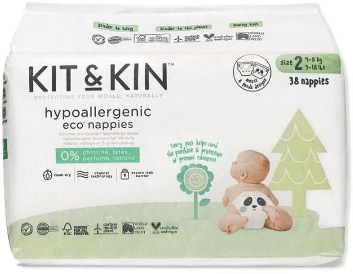Kit And Kin Biologiškai suyrančios kūdikių sauskelnės, 2 dydis, 5 –8kg, 40 vnt.