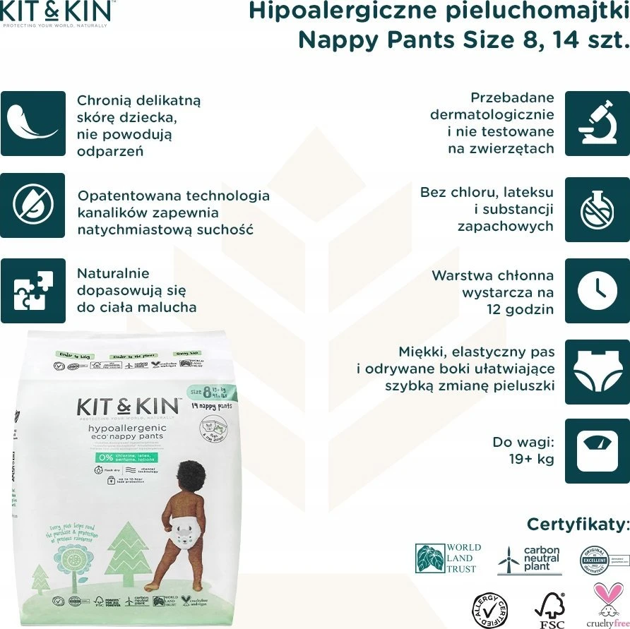 „Kit and Kin“, sauskelnės, 8 vnt. (2 metų ir vyresniems vaikams) / varlės/lamos dėmėmis, 14 vnt.