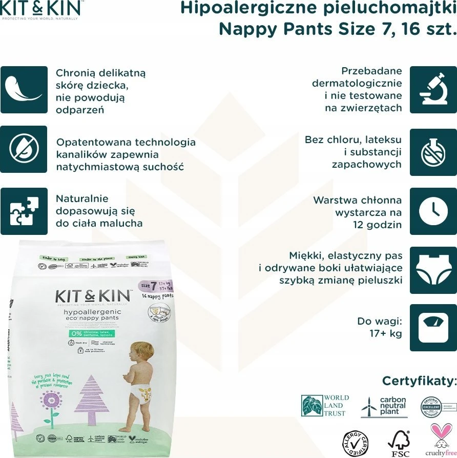 „Kit and Kin“, sauskelnės-kelnaitės 7 XXL (17 kg+), žirafai/tinginiui, 16 vnt.