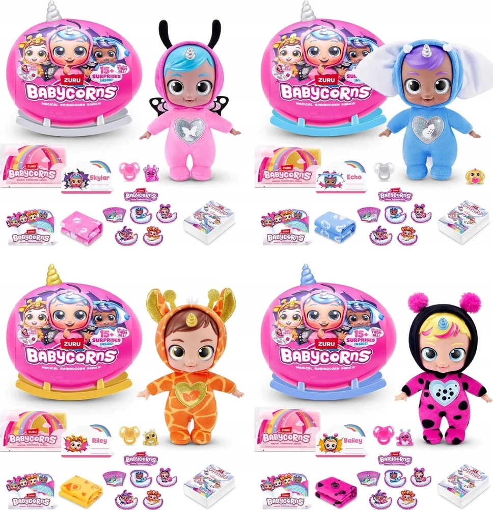 BABYCORNS lėlė su aksesuarais Magical Rainbocorn Babies, 1 serija, asort., 92107