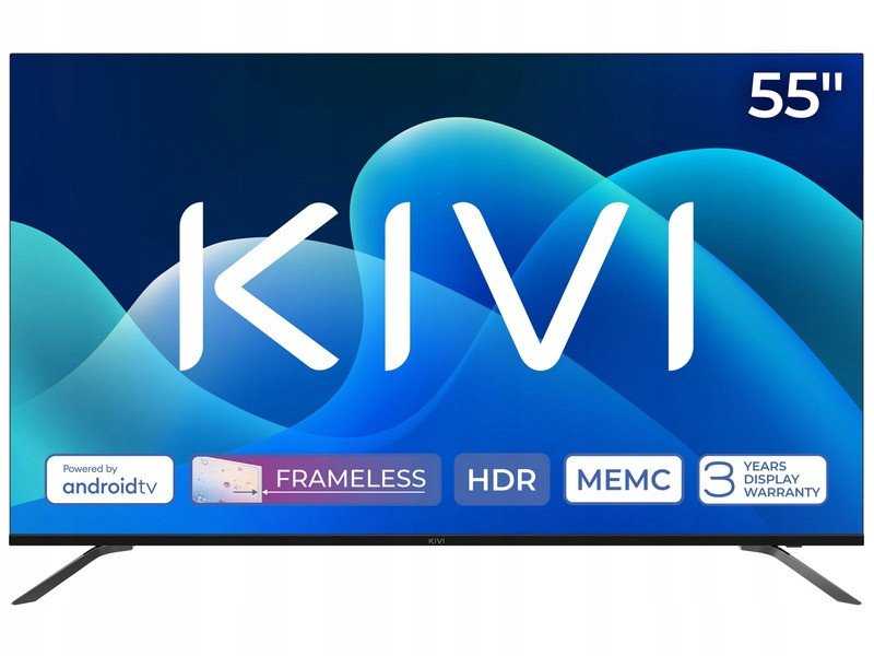 Televizorius Kivi 55", UHD, Android TV 11, Juodas, 60 Hz, AV1, Garsas 2x12W, 82 kWh/1000h, Energy G, WiFi5G, BT5.1, 3xHDMI, 2xUSB, 24 mėn.