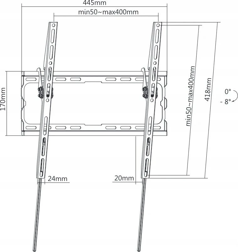 Sieninis laikiklis KIVI Basic-44T Tilted, VESA 400x400, 32'-70' Max45 kg