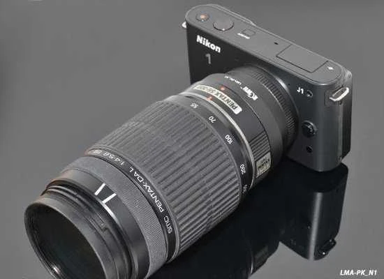 Nikon 1 adapteris su prijungtu Pentax 55-300mm objektyvu