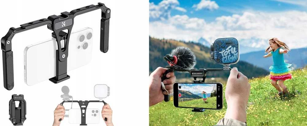 Telefono Priedas - K&F Concept Išmanusis telefonas Cage su 5 x 1/4" Sriegiais, 3 Šaltos Batus Juodas