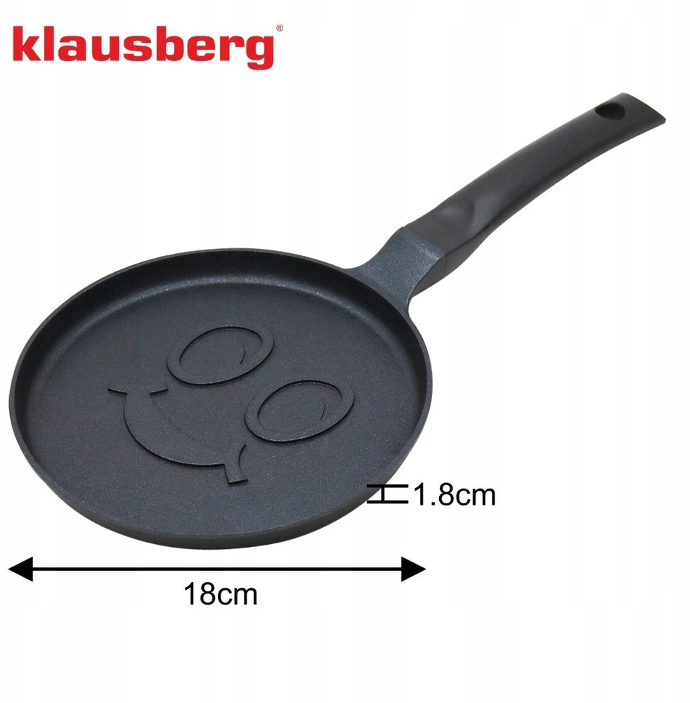 Keptuvė Blynų kepimo forma, su besišypsančio veido raštu, aliumininė, nelimpanti danga, juoda, 18 cm skersmens, Klausberg, kb-7971