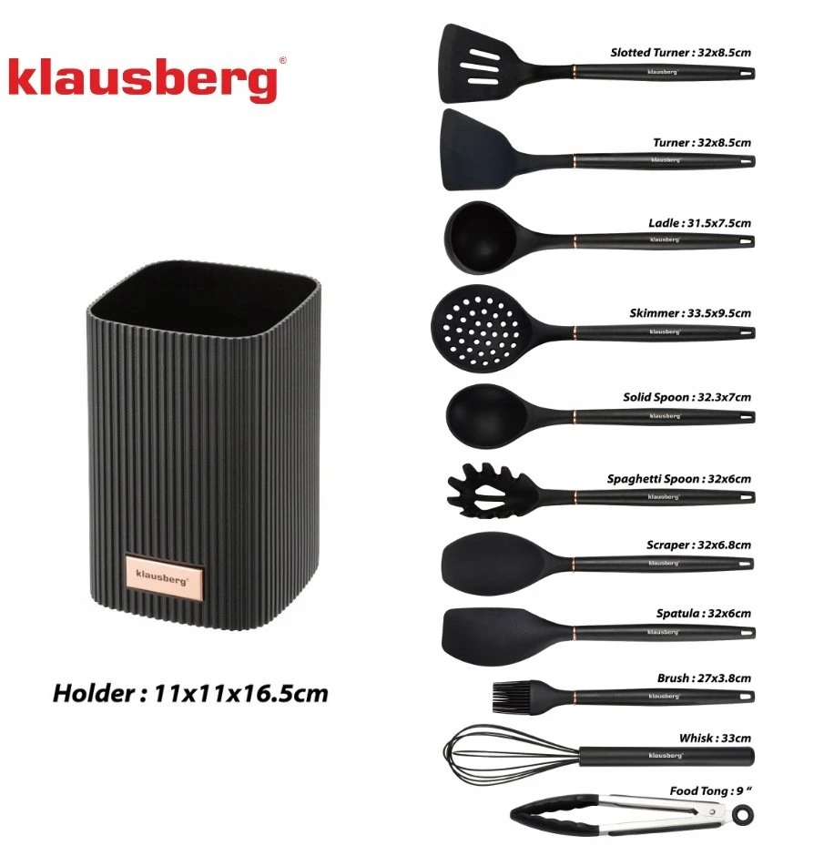 Sulčiaspaudė Rinkinys 12 dalių silikoninių virtuvės įrankių rinkinys su stovu Klausberg kb-9011