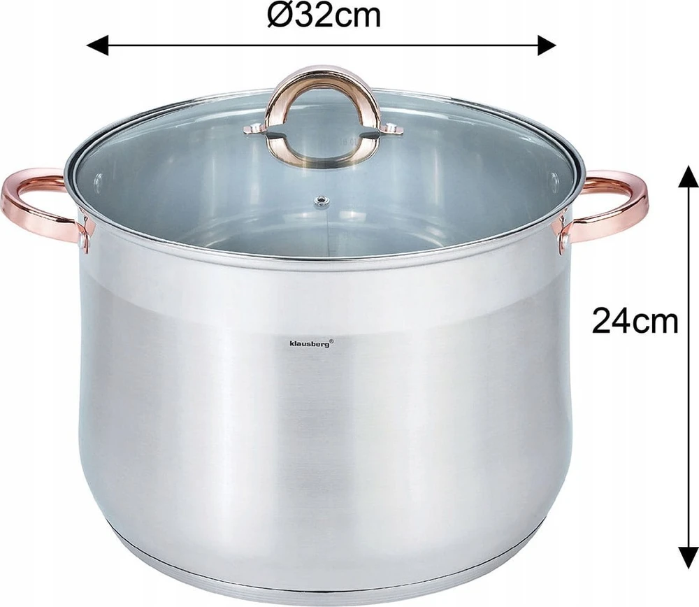 Puodas STALOWY GASTRONOMICZNY 18.7L 32CM KLAUSBERG KB-7797 ROSE GOLD