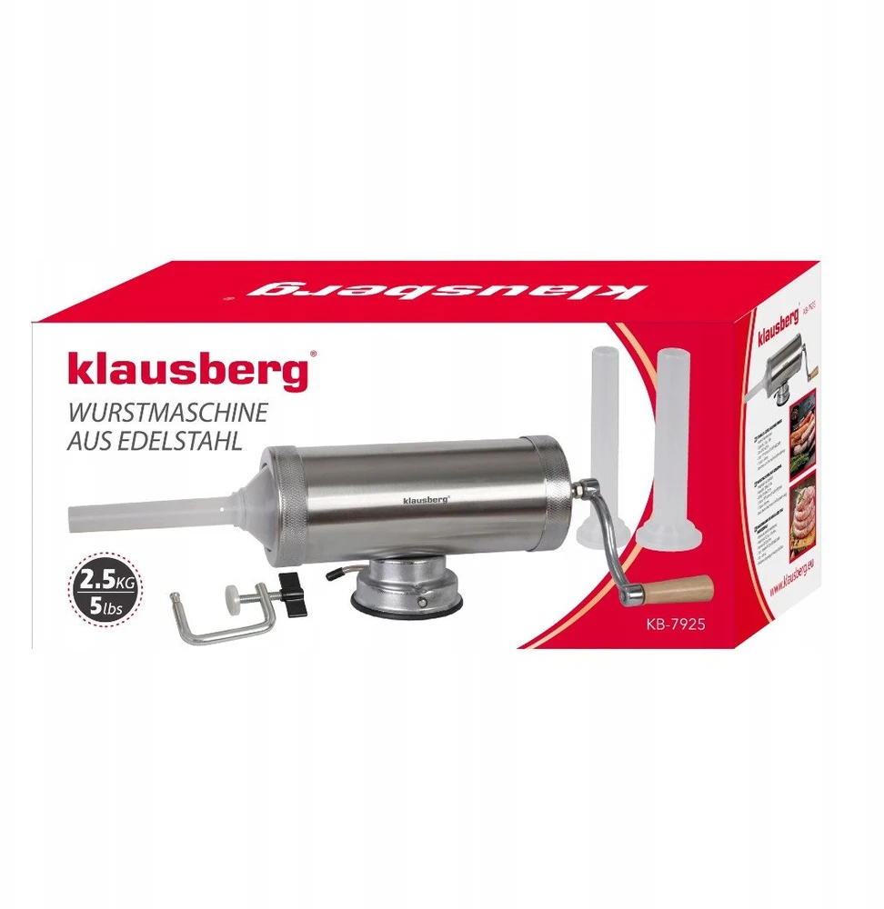 Nadziewarka Dešrų kimštuvas, talpa 2,5kg, horizontalus, nerūdijančio plieno, Klausberg, kb-7925