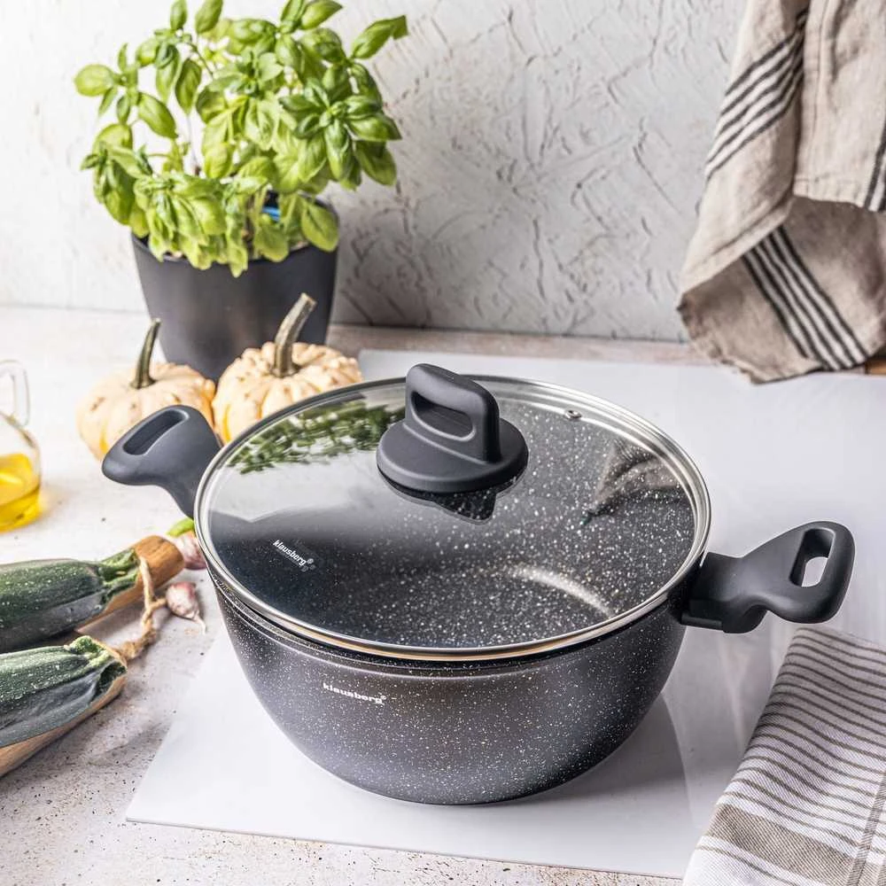 Puodas Puodas, juodas marmuras, 24 cm skersmens, 3,79 l, Klausberg