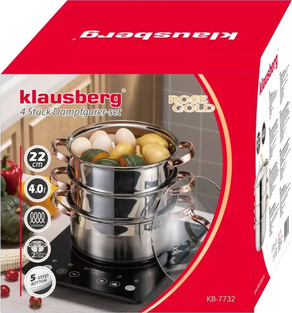 Klausberg Puodas Garinimo puodas, 4 guobų, 24 cm, 5,0 l kb-7735
