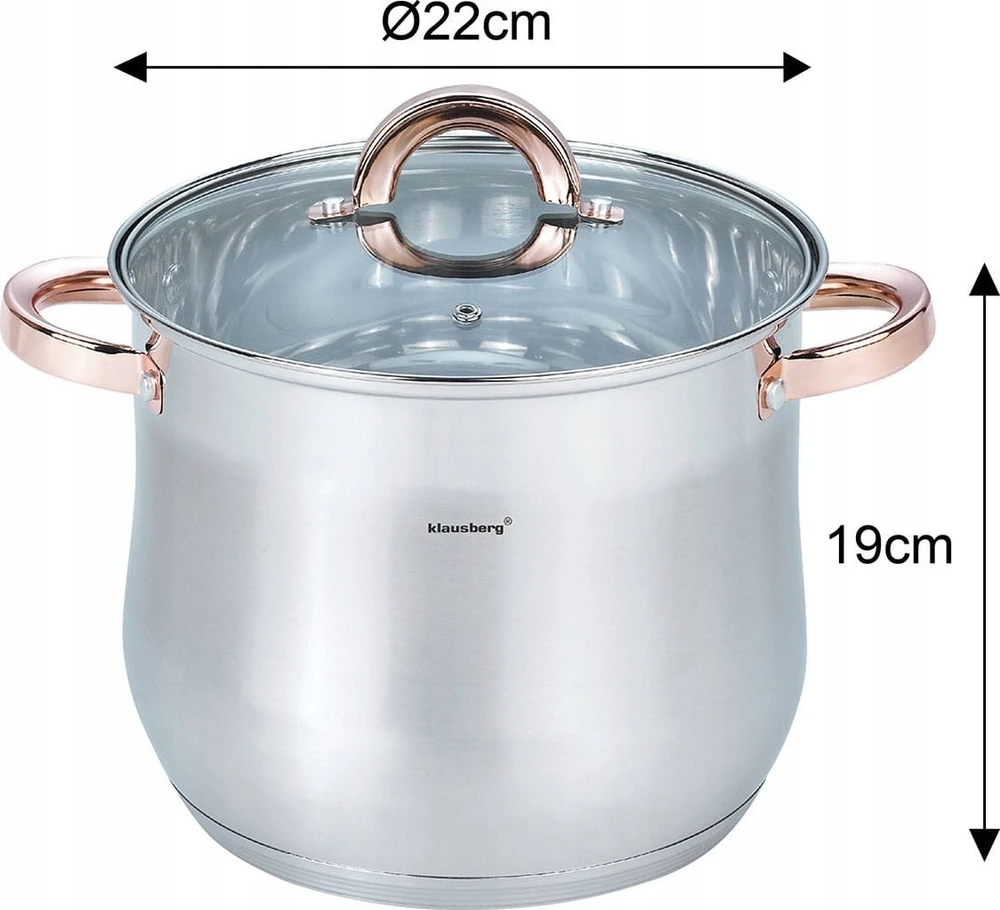 Puodas STALOWY GASTRONOMICZNY 7L 22CM KLAUSBERG KB-7792 ROSE GOLD
