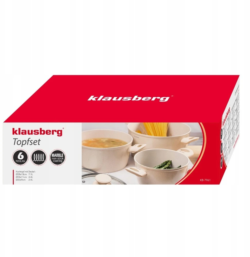 Garnki Puodai su marmurine nelimpančia danga, 6 vnt. rinkinys Klausberg