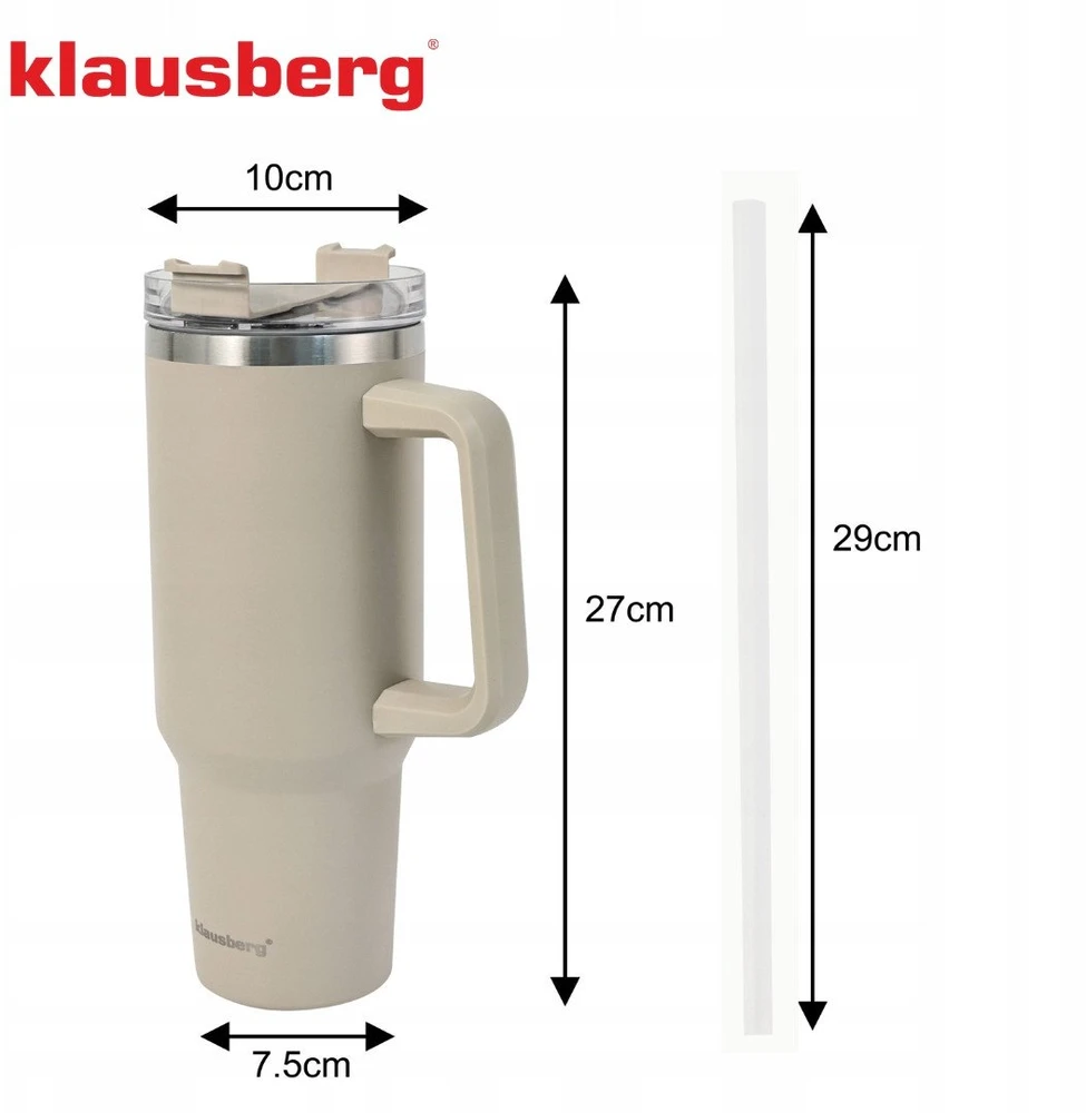 Puodelis Termosinis puodelis su šiaudeliu, smėlio spalvos, 1100 ml, nerūdijančio plieno, klausberg, kb-7944