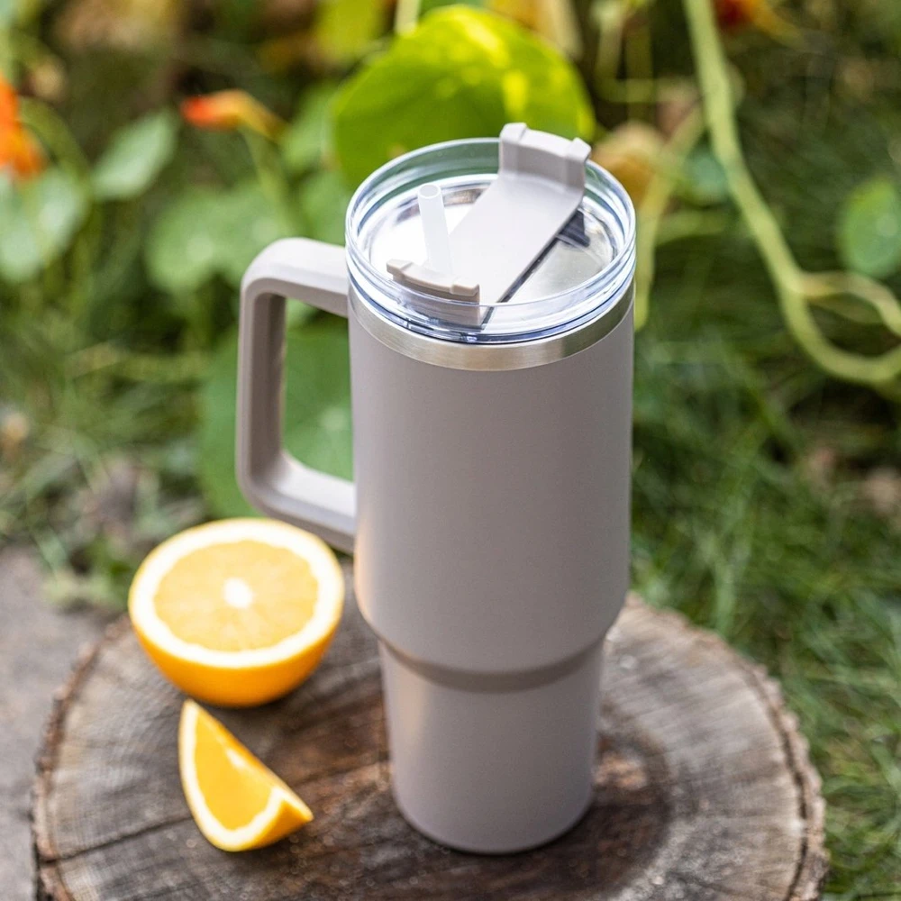 Puodelis Termospuodelis su šiaudeliu, pilkas, 1100 ml, nerūdijančio plieno, Klausberg, kb-7943