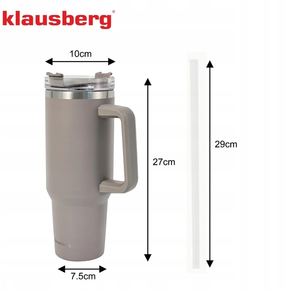 Puodelis Termospuodelis su šiaudeliu, pilkas, 1100 ml, nerūdijančio plieno, Klausberg, kb-7943