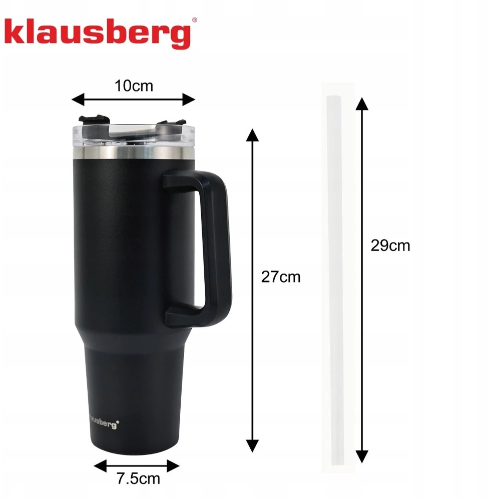 Puodelis Termospuodelis su šiaudeliu, juodas, 1100 ml, nerūdijančio plieno, Klausberg, kb-7942