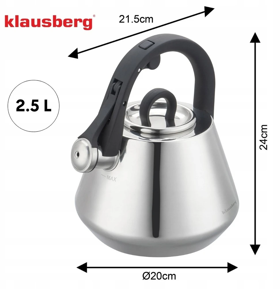 Virdulys, Plieninis virdulys su švilpuku 2,5 l blizgus, indukcinis, Klausberg kb-7947