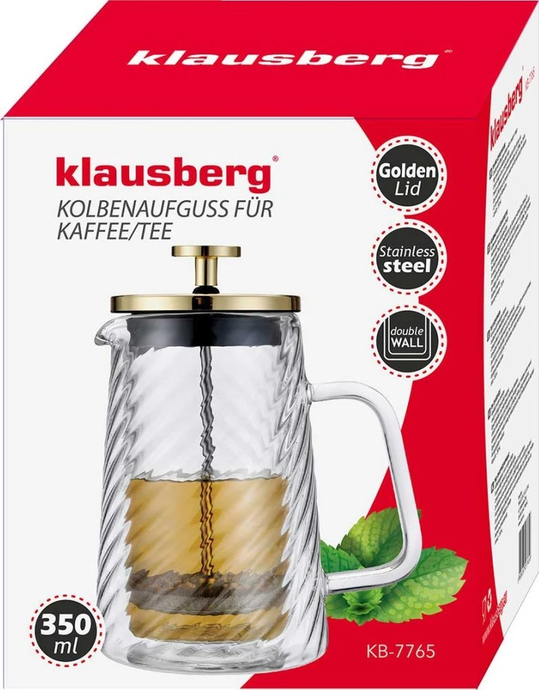Zaparzacz Stūmoklinis kavos/arbatos virimo aparatas, stiklinis, 0,35 l, Klausberg, kb-7765