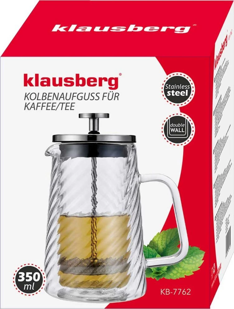 Zaparzacz Stūmoklinis kavos/arbatos virimo aparatas, stiklinis, 0,35 l, Klausberg, kb-7762