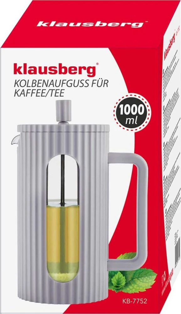 ZAPARZACZ DO HERBATY KAWY SZKLANY FRENCH PRESS 1000 ML PILKA KLAUSBERG KB-7752
