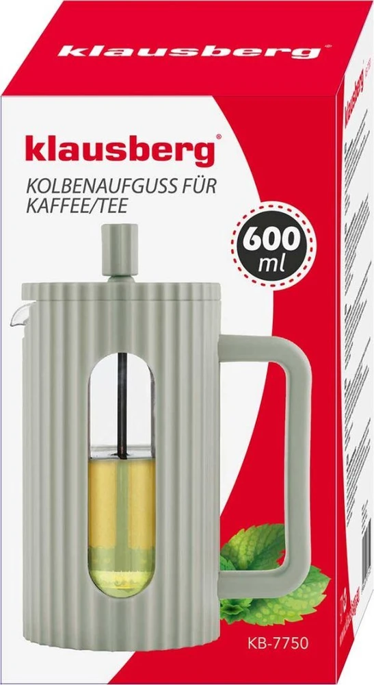 ZAPARZACZ DO HERBATY KAWY SZKLANY FRENCH PRESS 600 ML Žalias KLAUSBERG KB-7750