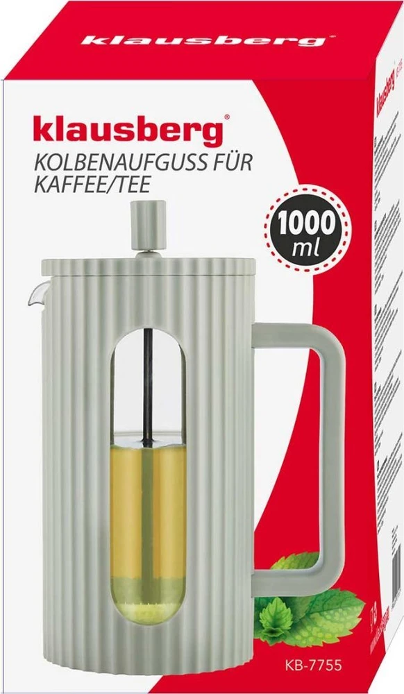 ZAPARZACZ DO HERBATY KAWY SZKLANY FRENCH PRESS 1000 ML Žalias KLAUSBERG KB-7755
