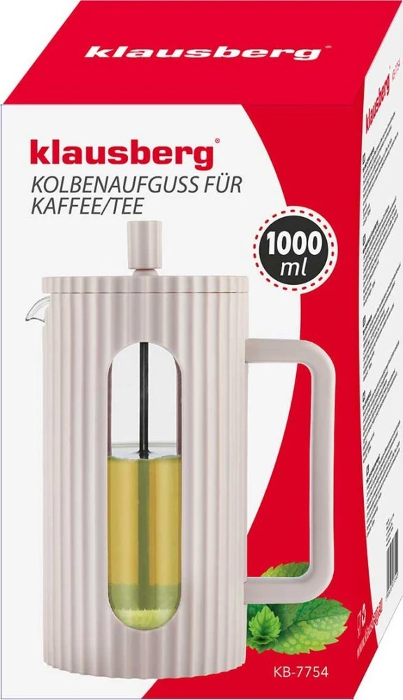 ZAPARZACZ DO HERBATY KAWY SZKLANY FRENCH PRESS 1000 ML BEŻOWY KLAUSBERG KB-7754