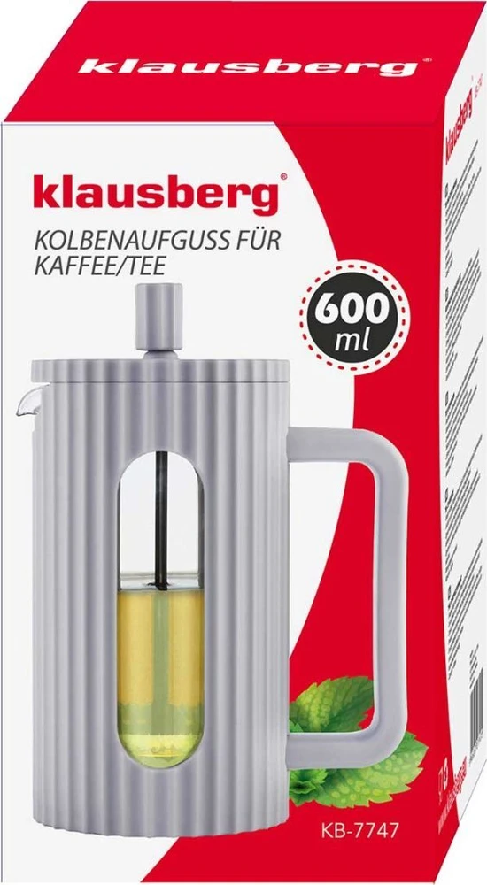 ZAPARZACZ DO HERBATY KAWY SZKLANY FRENCH PRESS 600 ML PILKA KLAUSBERG KB-7747