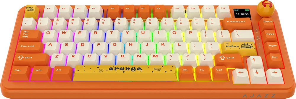 Oranžinis Klaviatūra mechaninė belaidė Ajazz AK820 MAX PLUS Avocado Switch Oranžinis su ekranem
