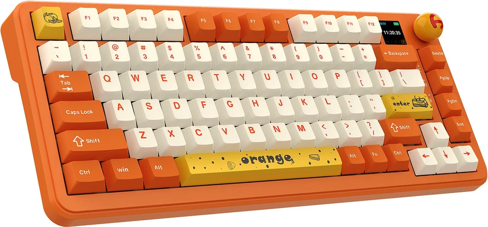 Oranžinis Klaviatūra mechaninė belaidė Ajazz AK820 MAX PLUS Avocado Switch Oranžinis su ekranem